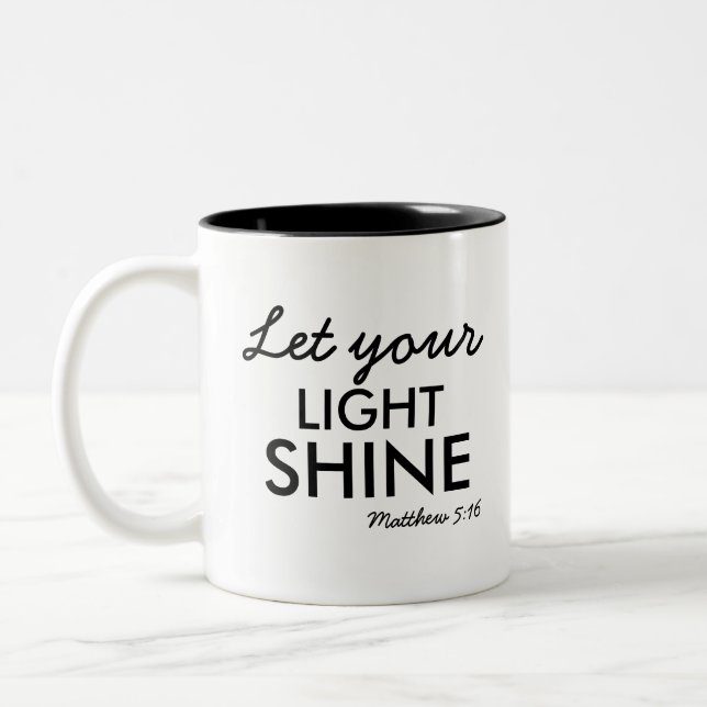 Let Your Light Shine Personalized Bible Christian Two-Tone Coffee Mug (Left)