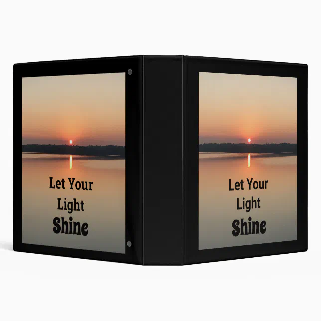 Let Your Light Shine Sunset Black Gold 3 Ring Binder | Zazzle