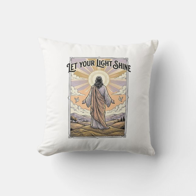 Let Your Light Shine Vintage Faith Throw Pillow (Front)