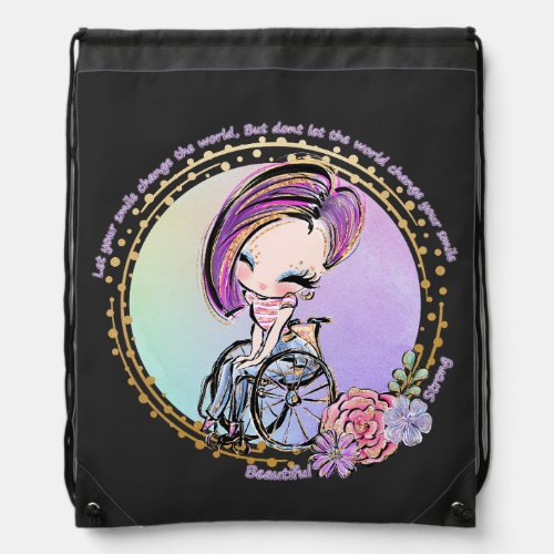 Let Your Smile Change The World Wheelchair Woman Drawstring Bag