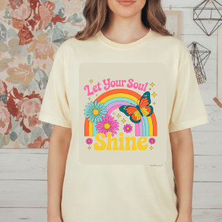 Let Your Soul Shine Rainbow Floral Butterfly T-Shirt