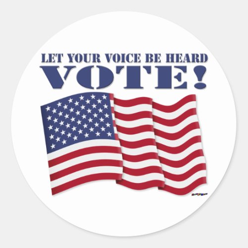 LET YOUR VOICE BE HEARD VOTE CLASSIC ROUND STICKER