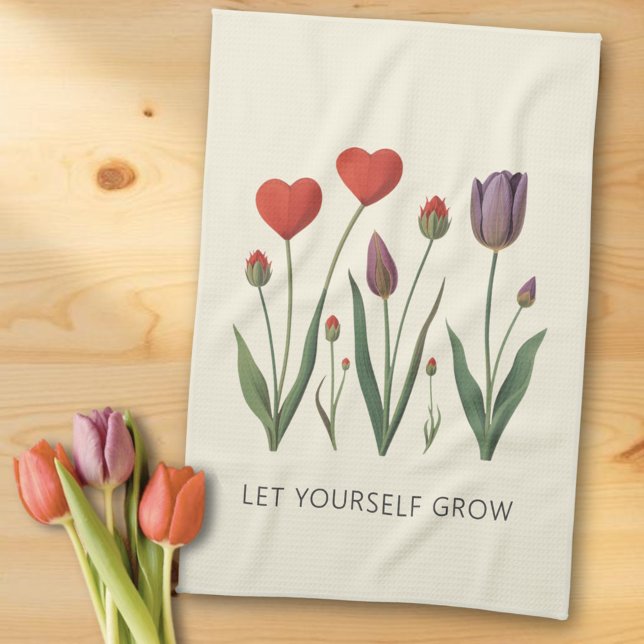 Let Yourself Grow Floral Heart Tulips Art Kitchen Towel (Creator Uploaded)