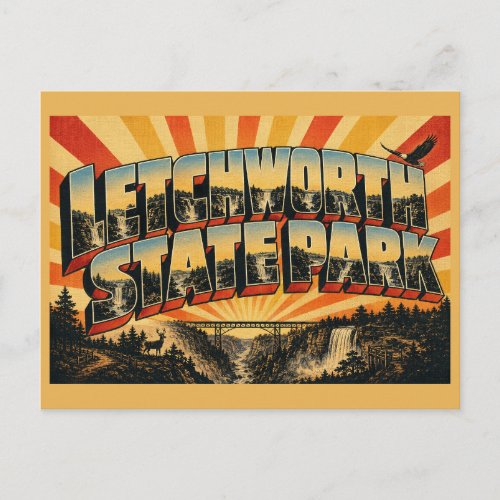 Letchworth State Park New York Gorge Falls Art Postcard