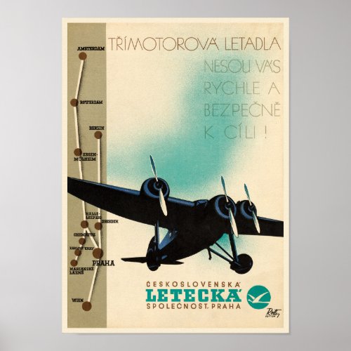 Letecka Czechoslovakia Vintage Poster 1932