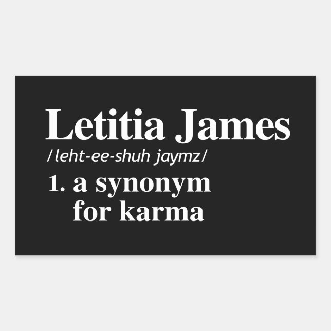 Letitia James Definition: Synonym for Karma Rectangular Sticker (Front)