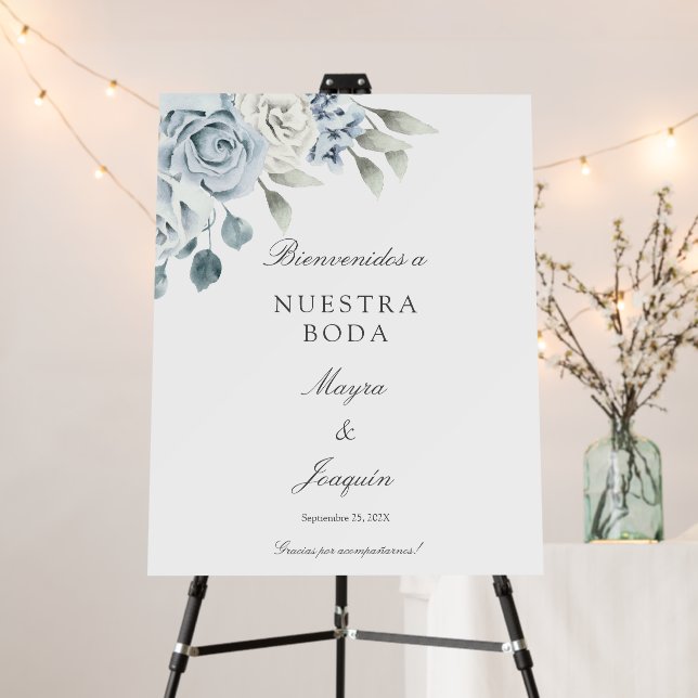 Letrero con flor azul para boda  foam board (In Situ (Stand))