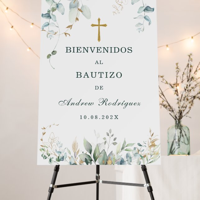 Letrero de Bienvenida para Bautizo con Elegante Foam Board (In Situ (Stand))
