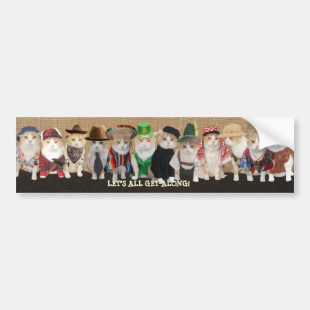 Let's All Get Along Funny Cats Bumper Sticker
