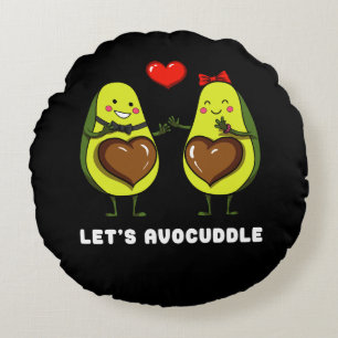 Let's Avocuddle Cute Avocado Vegan Joke Round Pillow