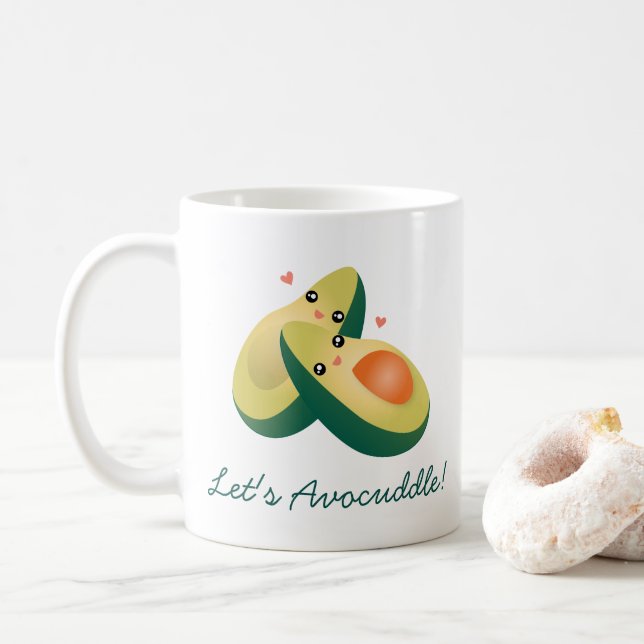 Let's Avocuddle Funny Cute Avocados Pun Humor Coffee Mug (With Donut)