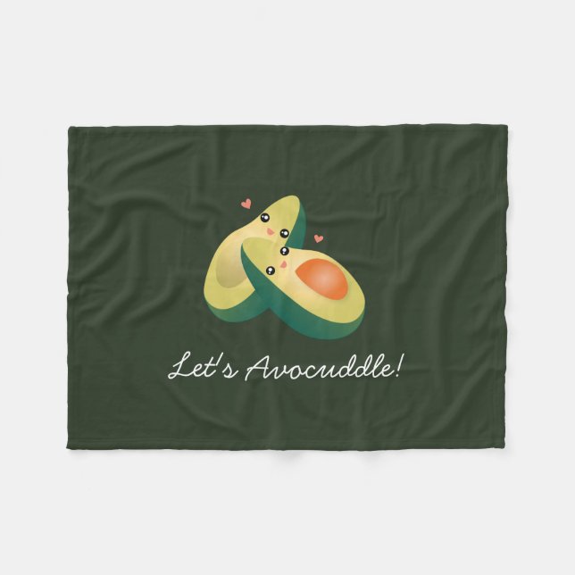 Let's Avocuddle Funny Cute Avocados Pun Humor Fleece Blanket (Front (Horizontal))