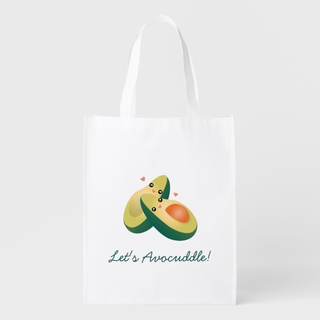 Let's Avocuddle Funny Cute Avocados Pun Humor Grocery Bag (Front)
