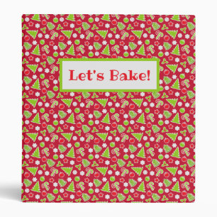 Let's Bake! Green Trees on Red Christmas Recipe 3 Ring Binder