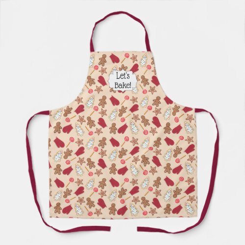 Lets Bake Pink Christmas Cookie Pattern Apron