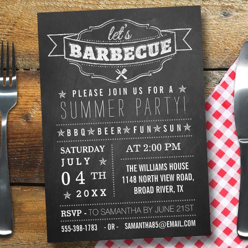 Lets BBQ Chalkboard Typography Summer Party Invitation