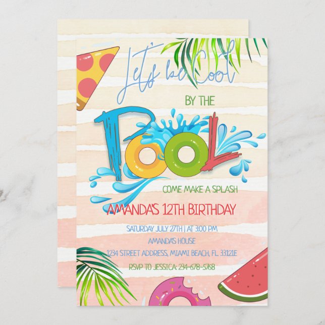 Lets Be Cool By The Pool Party Birthday Invitation (Front/Back)