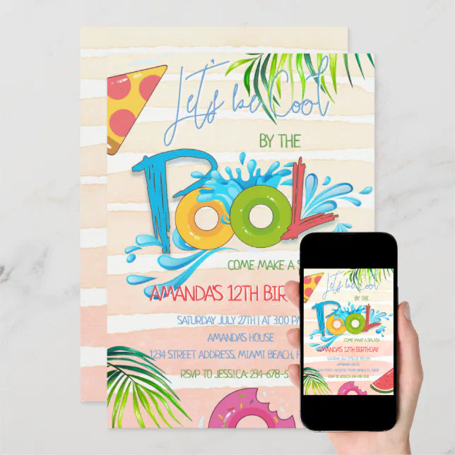 Lets Be Cool By The Pool Party Birthday Invitation | Zazzle