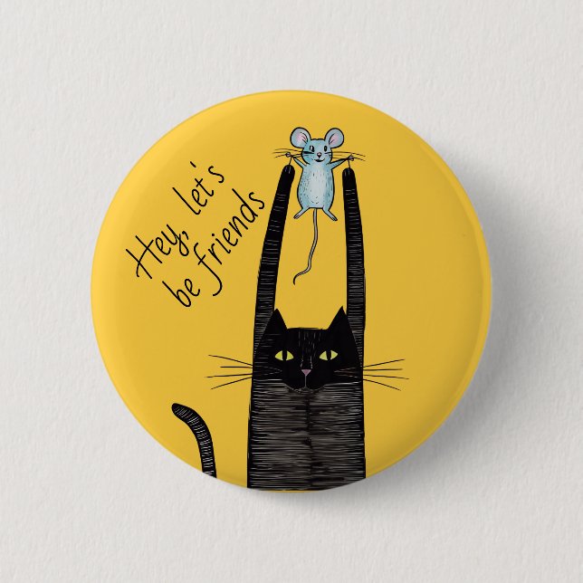 Let's be friends, cat love, cat and mouse partner button (Front)