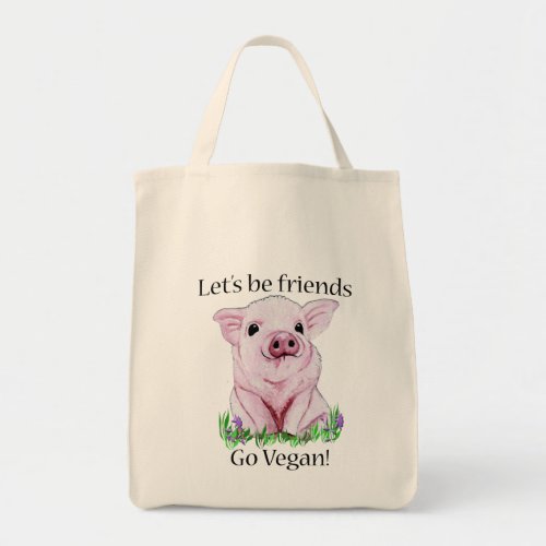 Lets be friends Go vegan grocery tote