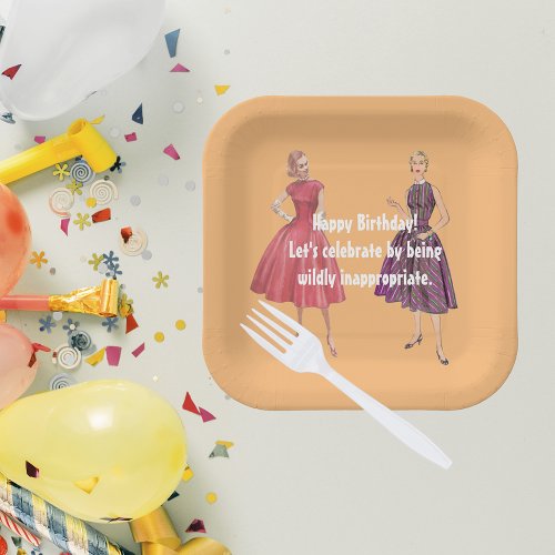 Lets Be Inappropriate Funny Retro Birthday Square Paper Plates