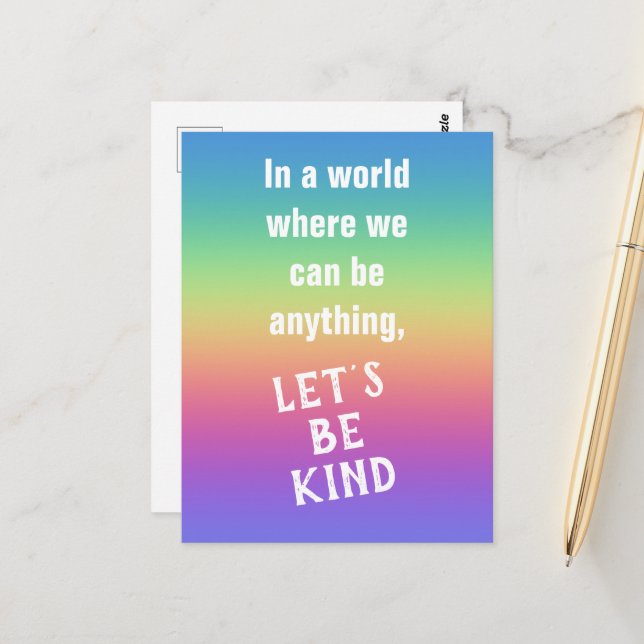 Let's Be Kind Rainbow Colors Gradient Postcard (Front/Back In Situ)