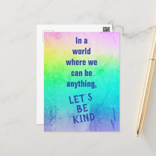 Lets Be Kind Rainbow Postcard