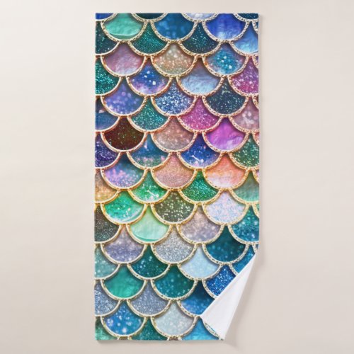 Lets be mermaids_ Mermaid Glitter_ Mermaid Scales Bath Towel