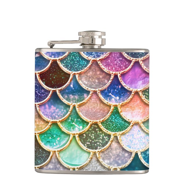 Let's be mermaids- Mermaid Glitter- Mermaid Scales Flask (Front)
