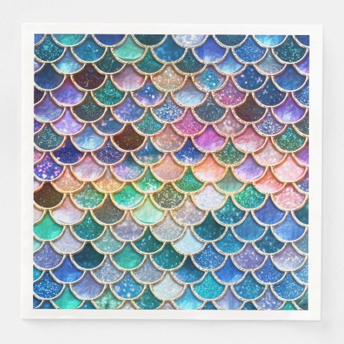 Lets be mermaids_ Mermaid Glitter_ Mermaid Scales Paper Dinner Napkins