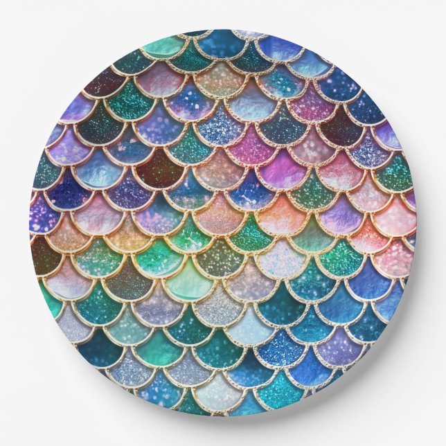 Let's be mermaids- Mermaid Glitter- Mermaid Scales Paper Plates (Front)