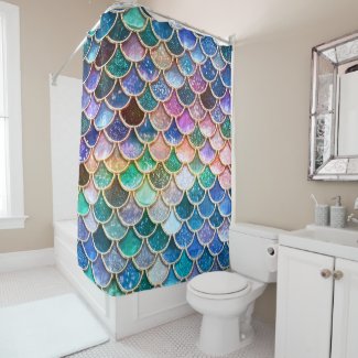 Let's be mermaids- Mermaid Glitter- Mermaid Scales Shower Curtain