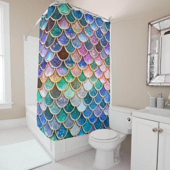 Let's be mermaids- Mermaid Glitter- Mermaid Scales Shower Curtain (In Situ)