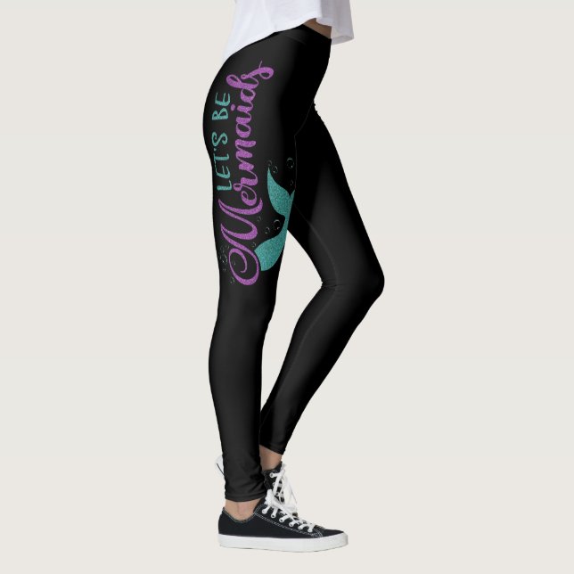 Let's be mermaids Purple Teal Glitter Texture Leggings (Right)