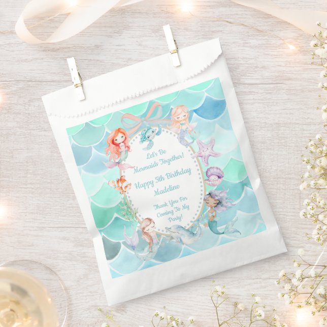 Let's Be Mermaids Together Mermaid Party Birthday Favor Bag (Clipped)
