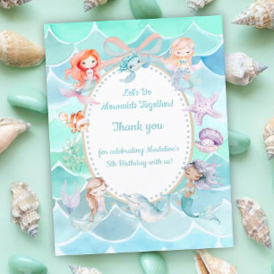 Let's Be Mermaids Together Mermaid Party Birthday Letterpress Thank You Card