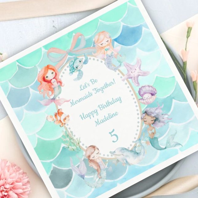 Let's Be Mermaids Together Mermaid Party Birthday Napkins (Creator Uploaded)
