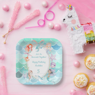 Let's Be Mermaids Together Mermaid Party Birthday Paper Plates