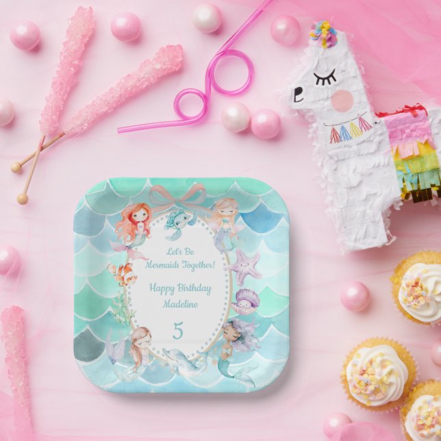 Let's Be Mermaids Together Mermaid Party Birthday Paper Plates (Party)