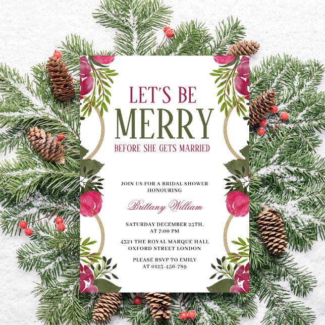 Let's Be Merry Christmas Bridal Shower Invitation (Creator Uploaded)