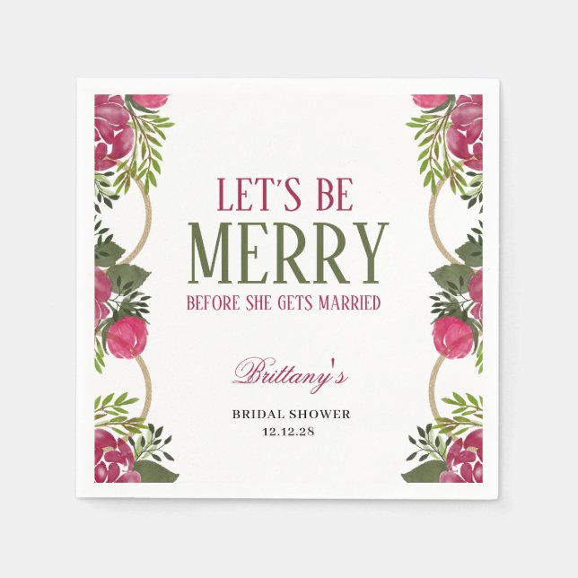 Let's Be Merry Christmas Bridal Shower Invitation Napkins (Front)