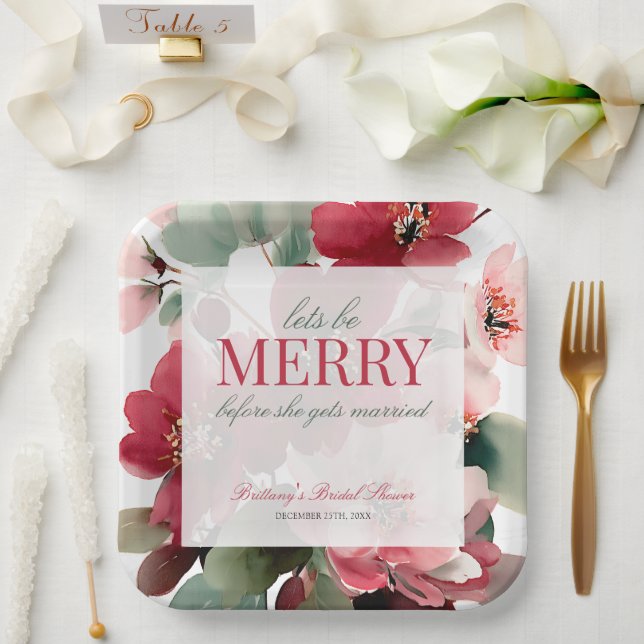 Let's Be Merry Christmas Bridal Shower Paper Plates (Wedding)