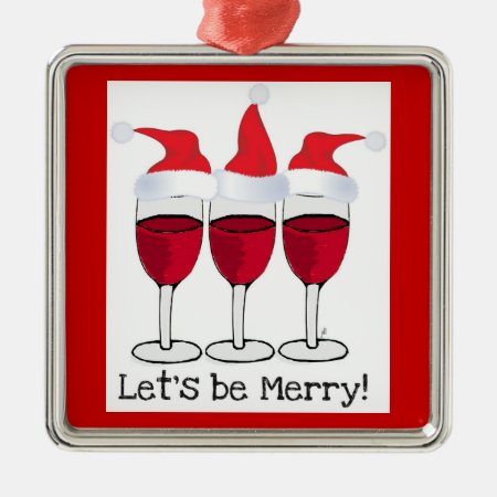"let's Be Merry" Red Wine Glasses With Santa Hats Metal 