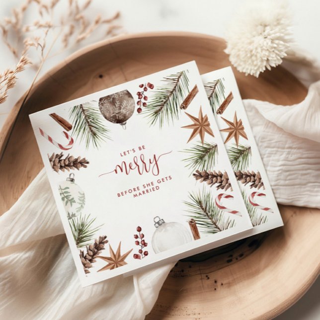 Let's Be Merry Rustic Christmas Bridal Shower Napkins (Creator Uploaded)