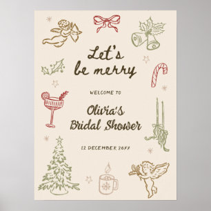 Let's be merry Whimsical Christmas Bridal Shower  Poster
