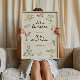 Let's be merry Whimsical Christmas Bridal Shower Poster