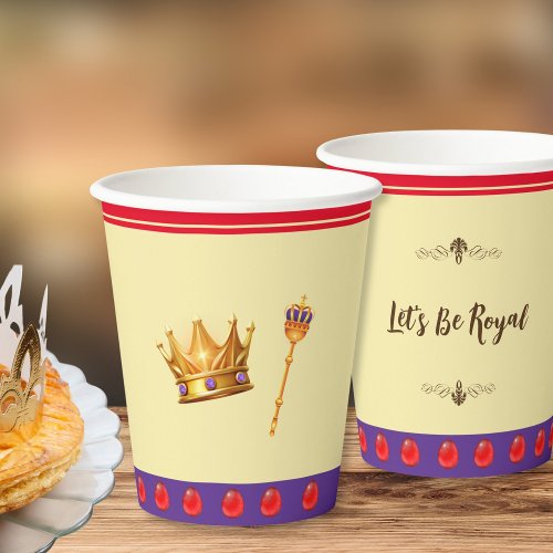 Lets Be Royal Crown and Sceptre Yellow Paper Cups