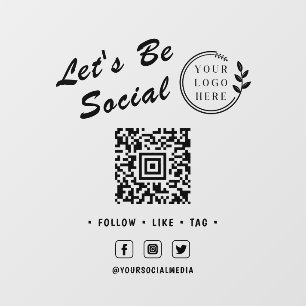 Let's Be Social QR Code Social Media Business Logo Wall Decal
