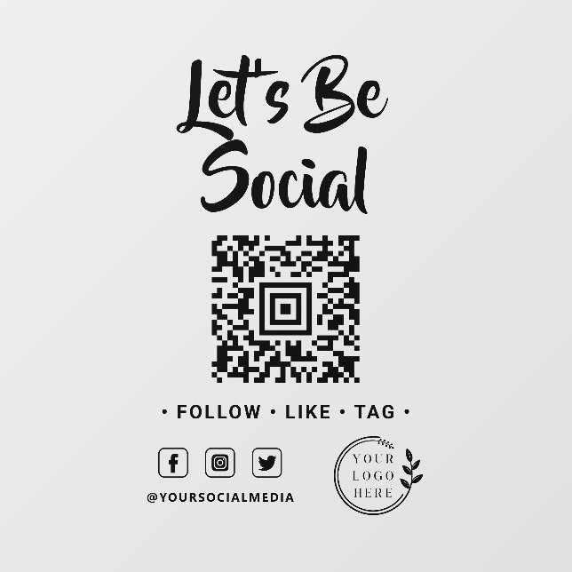 Let's Be Social QR Code Social Media Business Logo Wall Decal (Front)