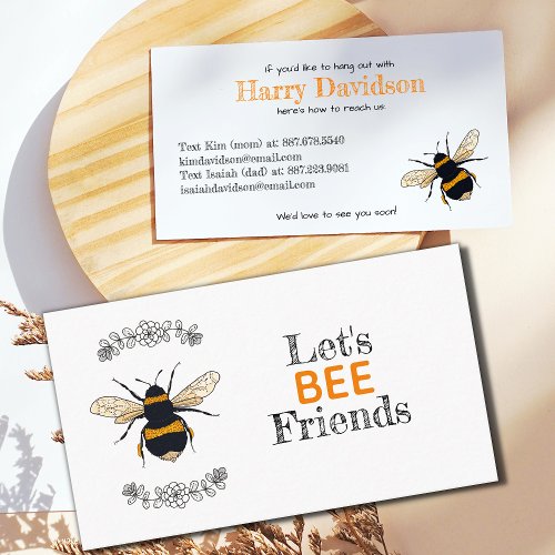 Lets Bee Friends  Play Date Kids Business  Calling Card